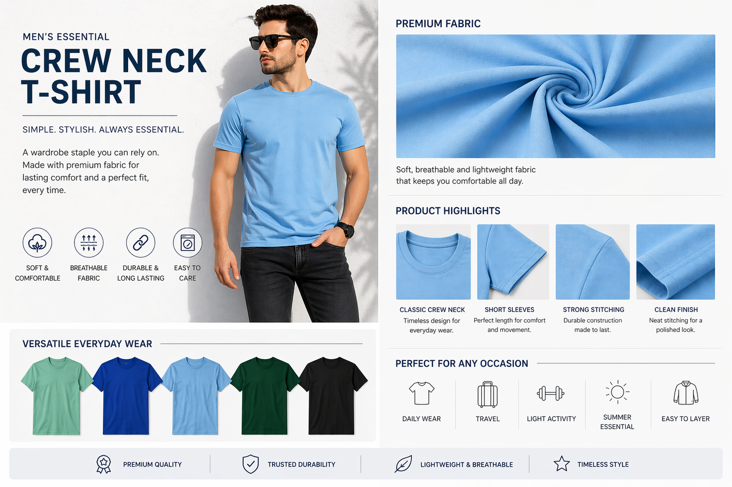 Round Neck T-Shirt Half Sleeves pack of 5 (Random Color)