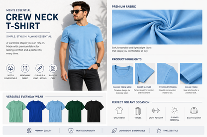 Round Neck T-Shirt Half Sleeves pack of 4 (Random Color)