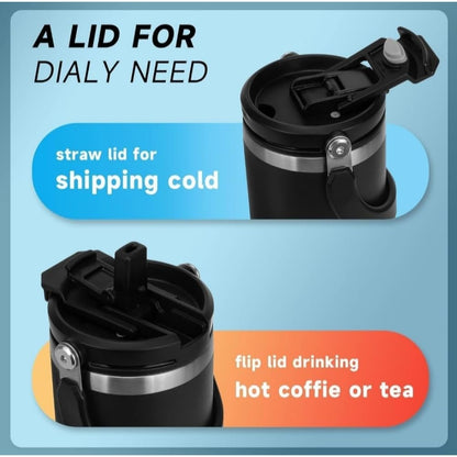 Hydrated 900ml Stainless Steel Vacuum Tumble,2-in-1 Lid and Straw  (black)