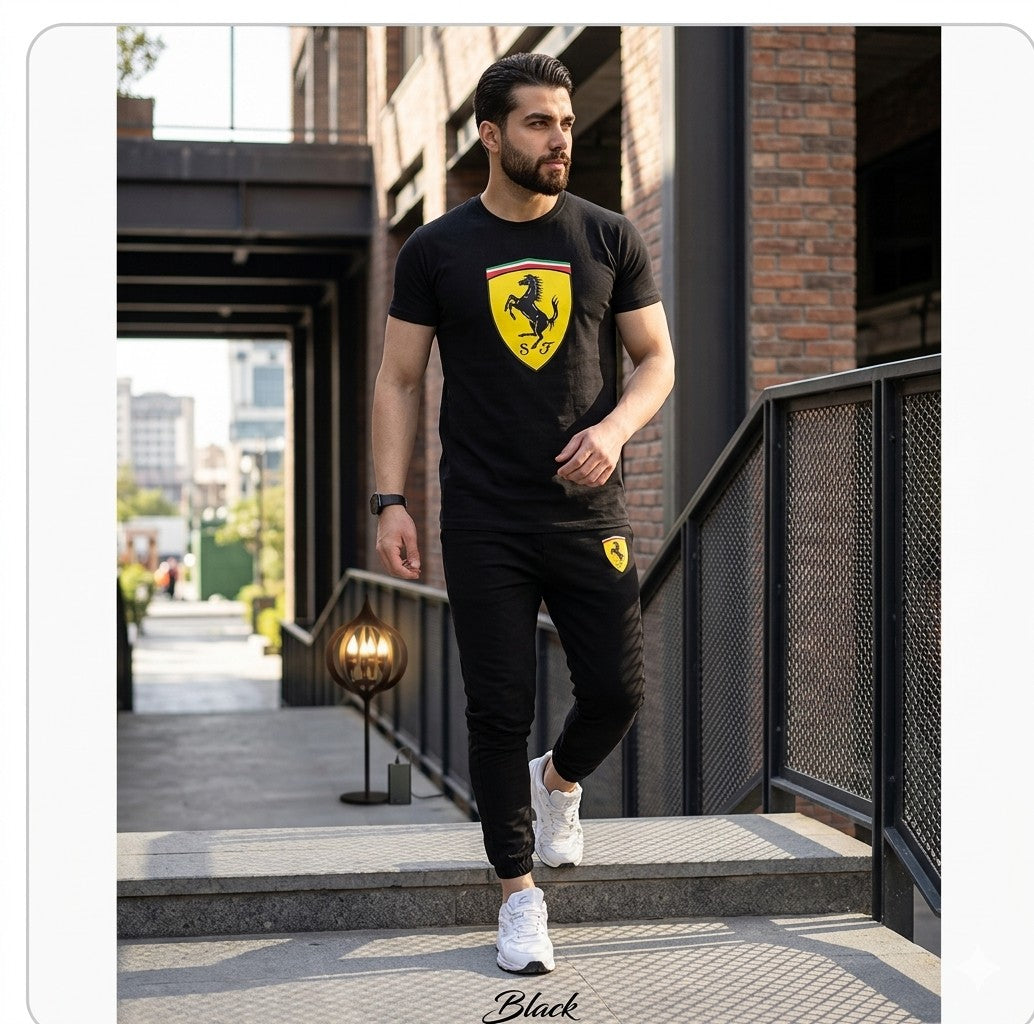 Polyester Printed Tracksuit for Men (Black, M)