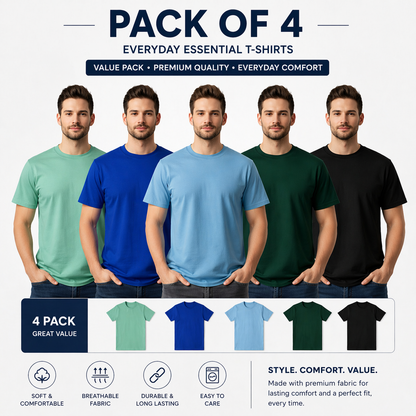 Round Neck T-Shirt Half Sleeves pack of 4 (Random Color)