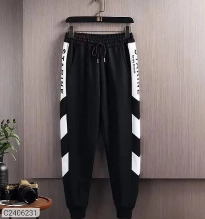 Fleece Printed Tracksuit for Men (Black & White, M)