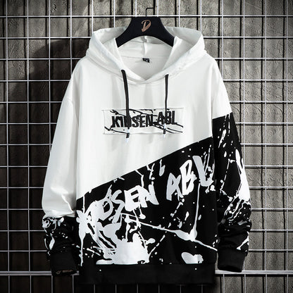 Fleece Printed Tracksuit for Men (Black & White, M)
