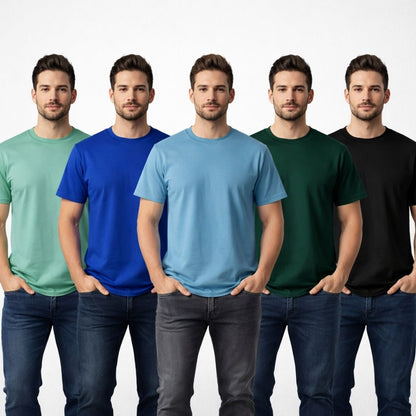 Round Neck T-Shirt Half Sleeves pack of 5 (Random Color)